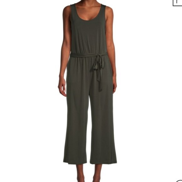 NWT H HALSTON Women's Scoop Neck Belted Jumpsuit In Deep Evergreen, size XS - Picture 2 of 13